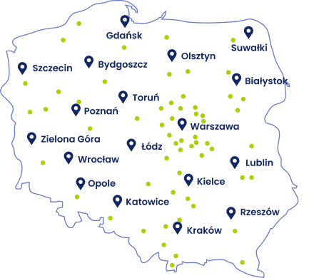 Cities where we teach: Warsaw, Bialystok, Suwalki, Lublin, Rzeszow, Krakow, Kielce, Katowice, Opole, Lodz, Wroclaw, Zielona Gora, Poznan, Gdansk